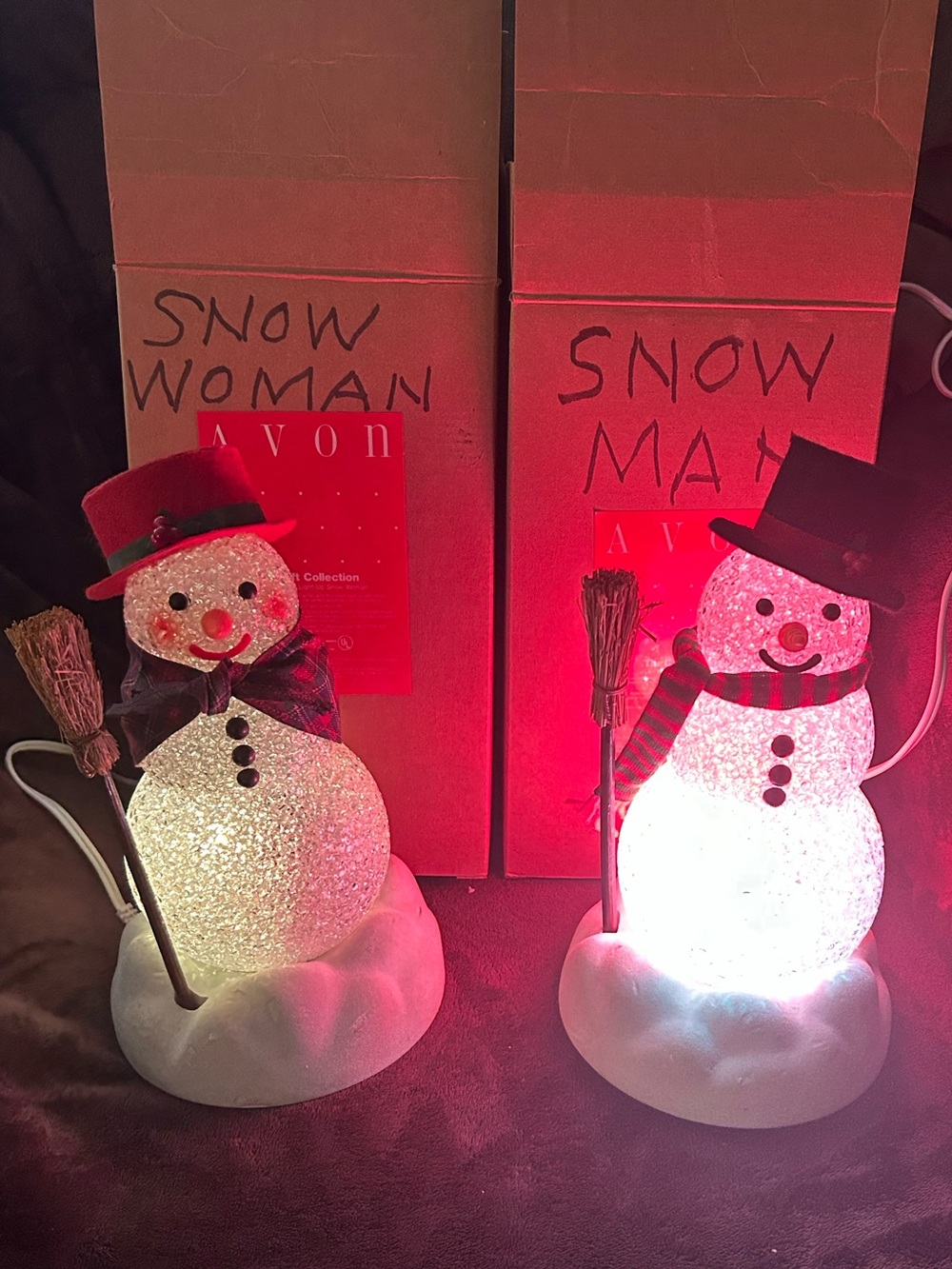 Vintage 1991/93 AVON Chilly Sam & Chilly Samantha Light Up Color Changing w/ Box
